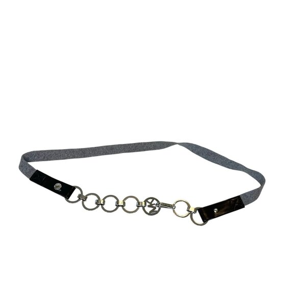 Vintage Y2K Michael Kors Belt Silver Chain Link Circles with Gray‎ Fabric Cord - Picture 1 of 5